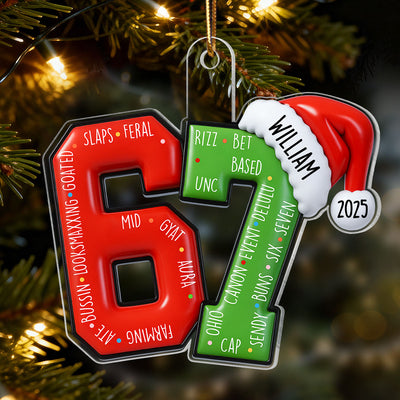 3D Effect 2025 Teen Slang - Personalized Acrylic Ornament - Funny Christmas Gift For Teen, Grandkid, Gen Alpha