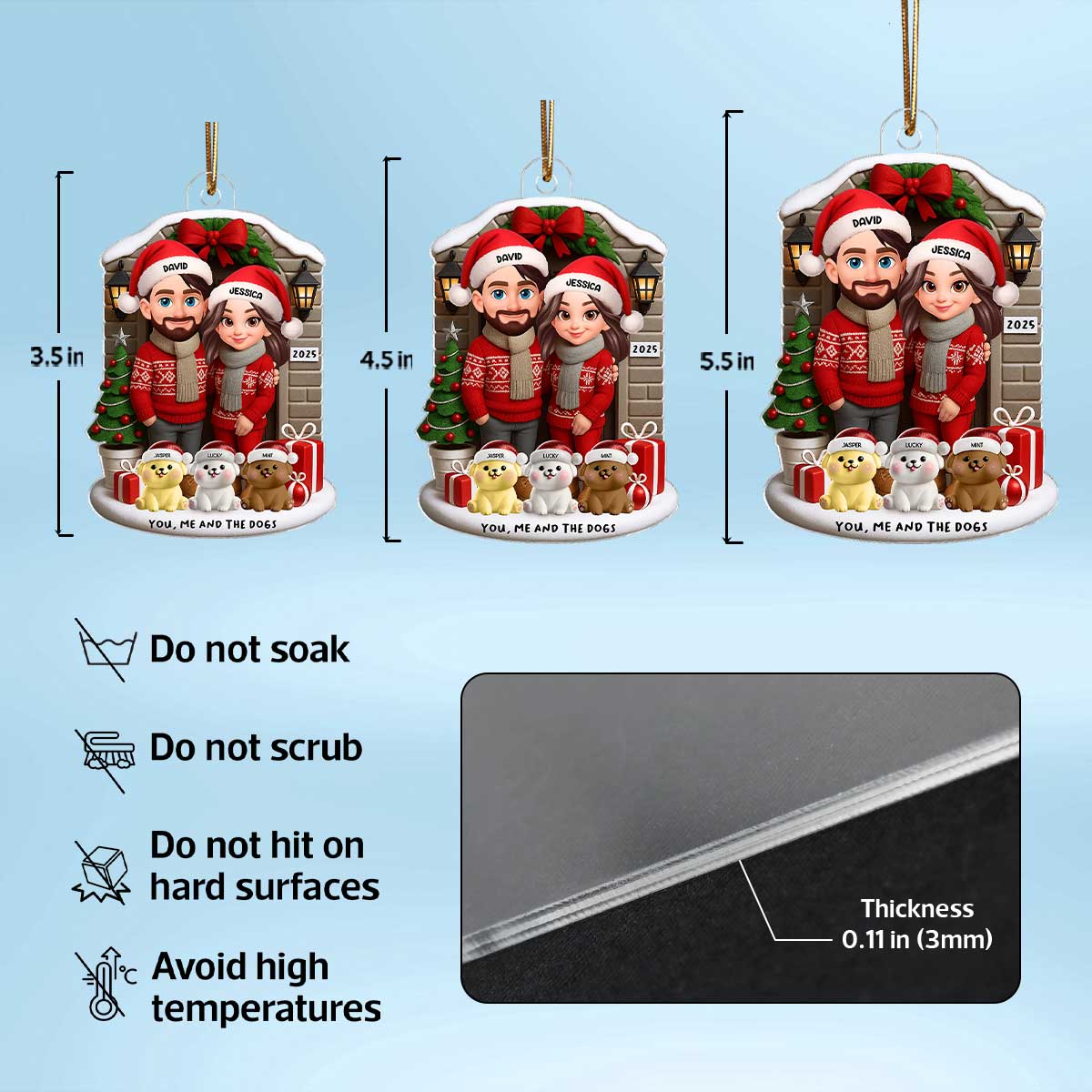 Joyful Couple And Dogs Cats Christmas - Personalized Acrylic Ornament