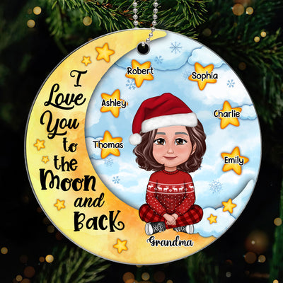 Cute Grandma Crossed Legs Sitting On Moon Stars Personalized Acrylic Ornament