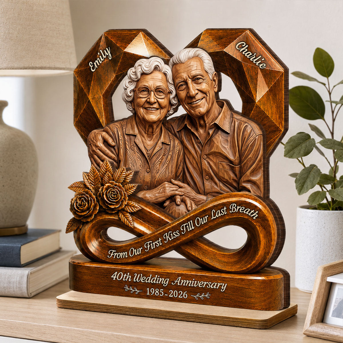 Custom Photo Couple Wooden Heart - Personalized 2-Layered Wooden Plaque - Anniversary Gift, Gift For Couple