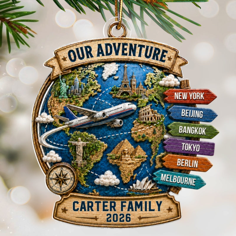 Trending Travel Adventure - Personalized Acrylic Ornament - Gifts For Couple, Family