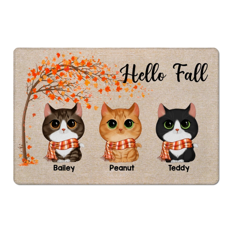 Fall Season Watercolor Cute Cats Under Tree Personalized Doormat
