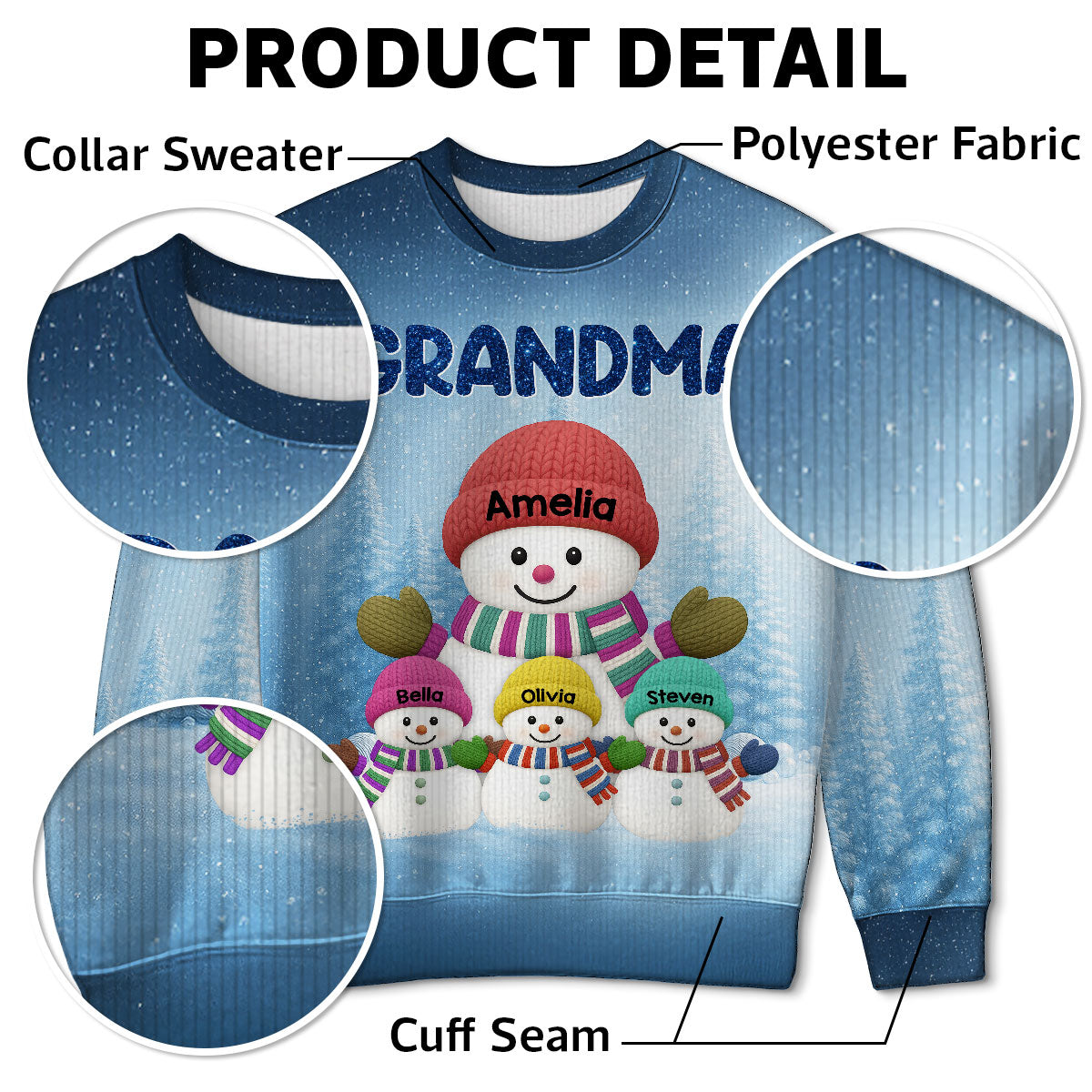 Heartwarming Grandma Grandkids Snowman Together - Personalized Ugly Sweater