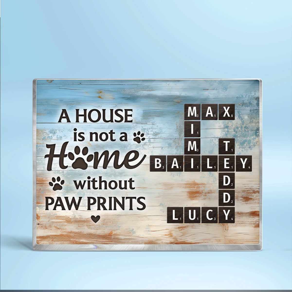 Home With Paw Prints Pet Crossword Puzzle Art Personalized Acrylic Block Plaque