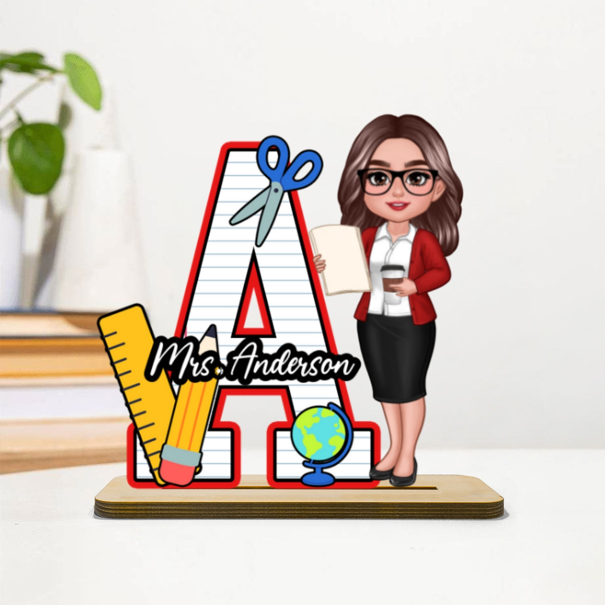Teacher Initial Name Personalized 2-Layer Standing Wooden Plaque, Back to School gift