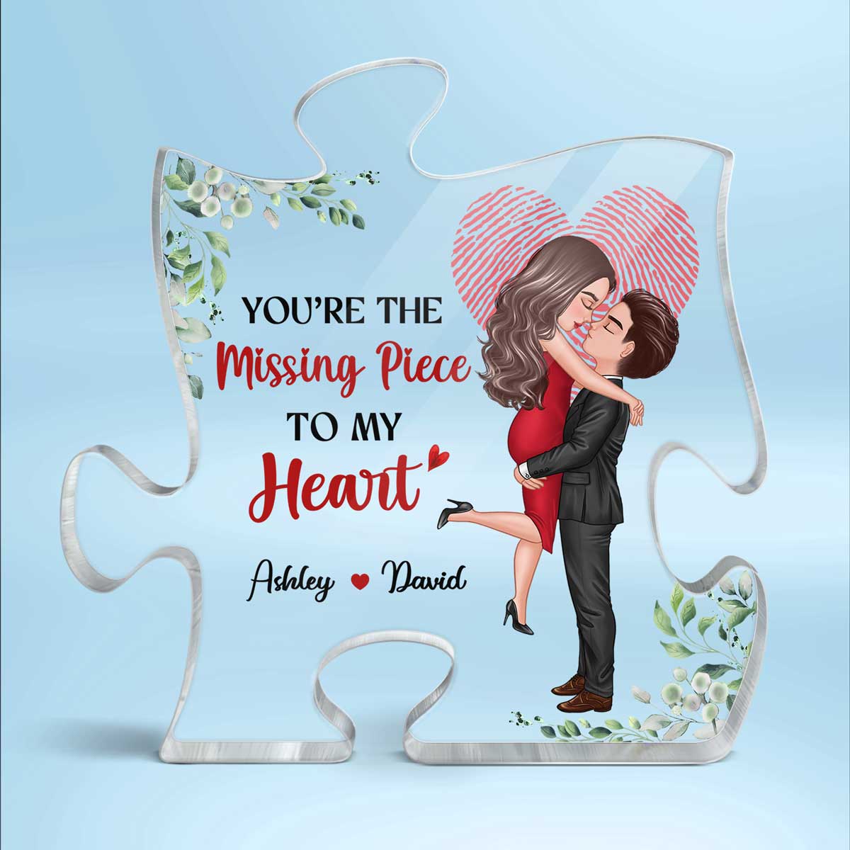 The Missing Piece Couple Heart Fingerprint - Personalized Acrylic Block Plaque