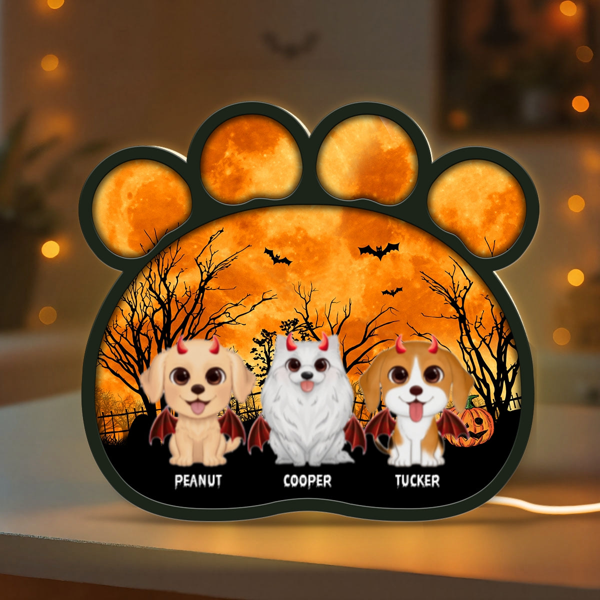 Spooky Halloween Theme Dog Paw Personalized LED Light Box