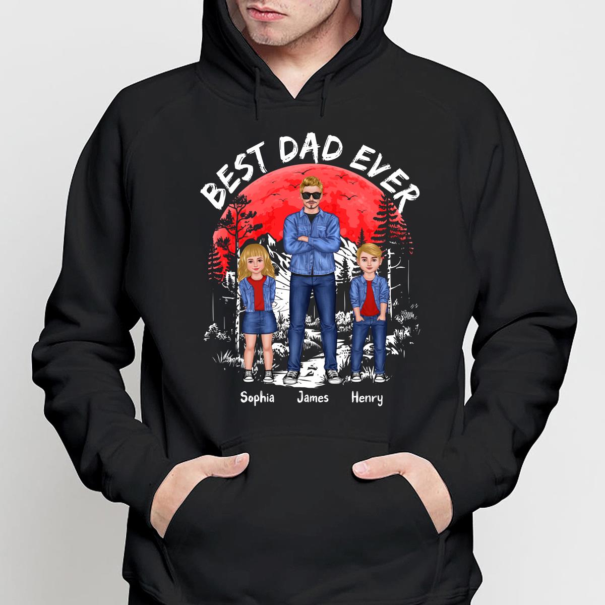 Best Dad Ever Man And Kids Standing Front View Personalized Shirt