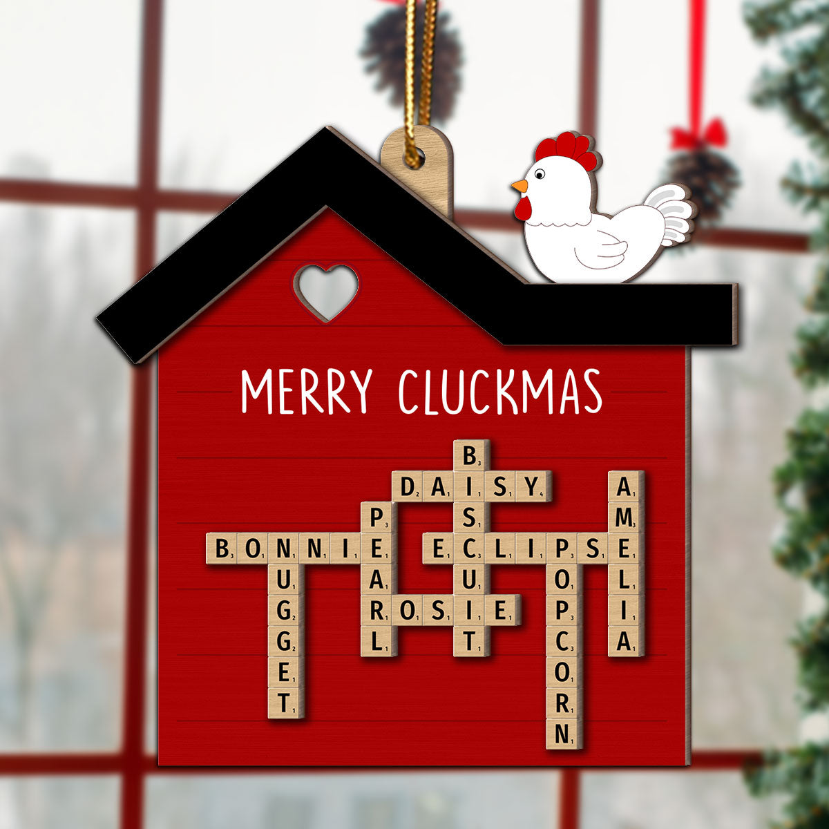 Chicken Coop Crossword Puzzle Art Personalized 2-Layer Wooden Ornament