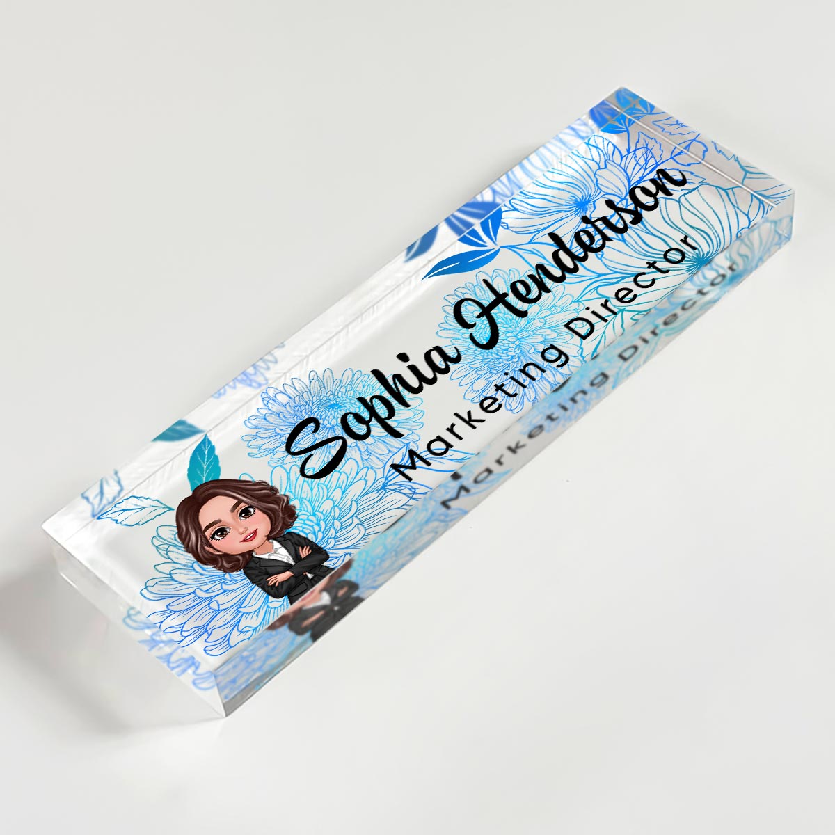 Floral Line Art Woman Man Office Personalized Desk Name Plate| Unique Gift For Colleagues, Boss