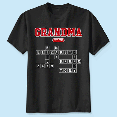 Grandma Est. Pink Crossword Art Puzzle Unique Gift For Grandma Mom Personalized Shirt