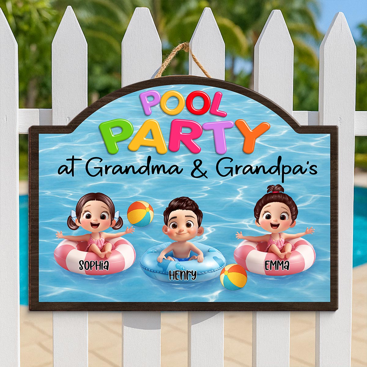 Pool Party At Grandma Grandpa Personalized Wood Sign