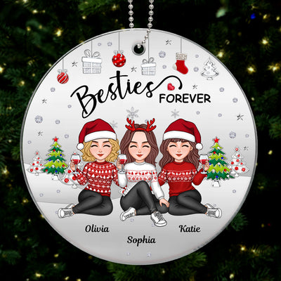 Metal Texture Besties Sisters Sitting Together Christmas Gift Personalized Acrylic Ornament