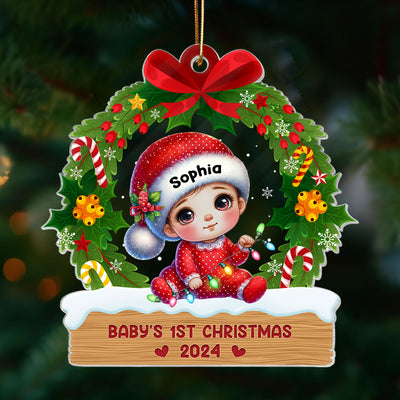 Baby's First Christmas Wreath Personalized Acrylic Ornament, Baby's First Christmas Keepsake for New Mom New Dad