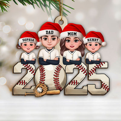 Retro Vintage Christmas Baseball Team Family - Personalized Wooden Ornament - Gift For Family