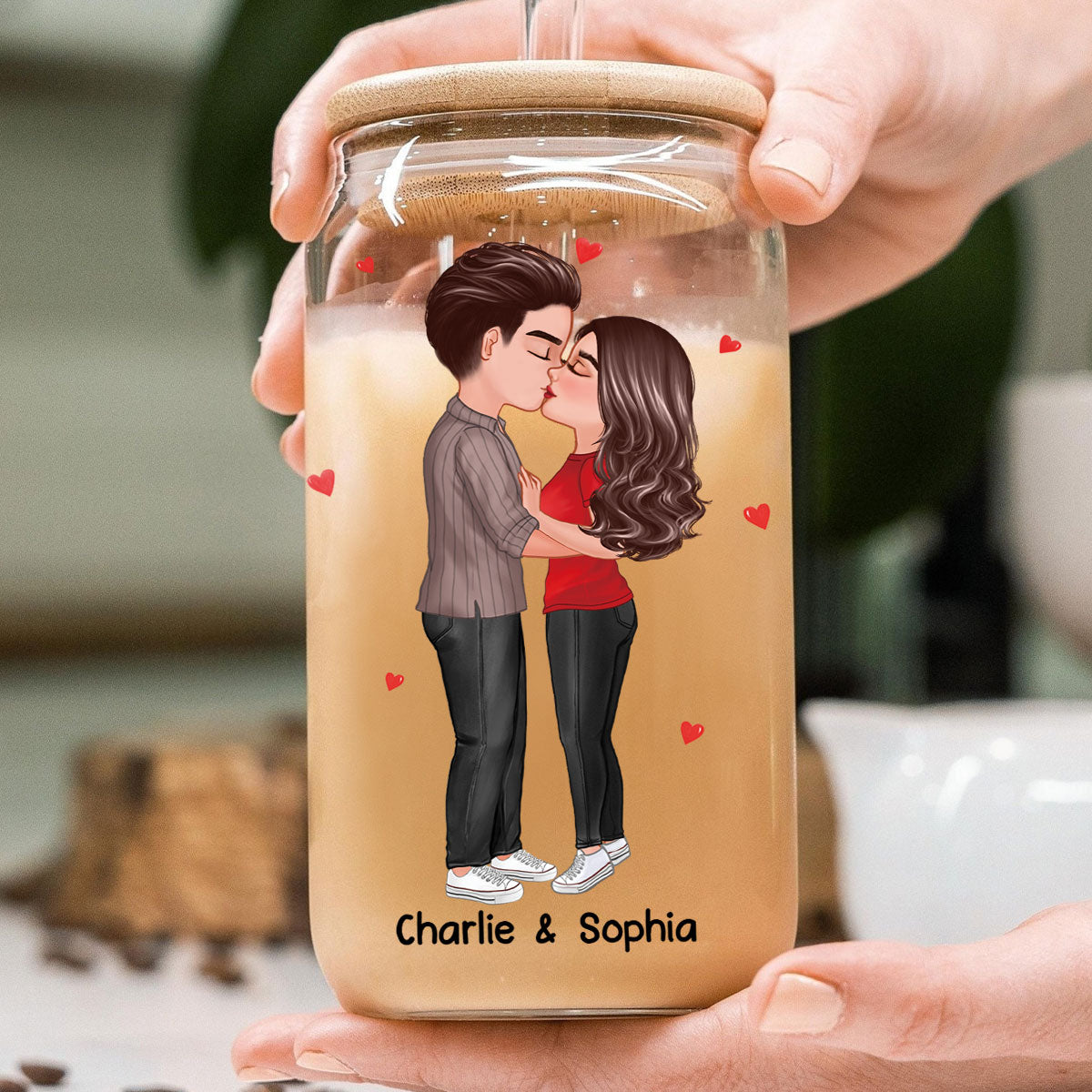 Couple Kissing I Met You Personalized Clear Glass Can