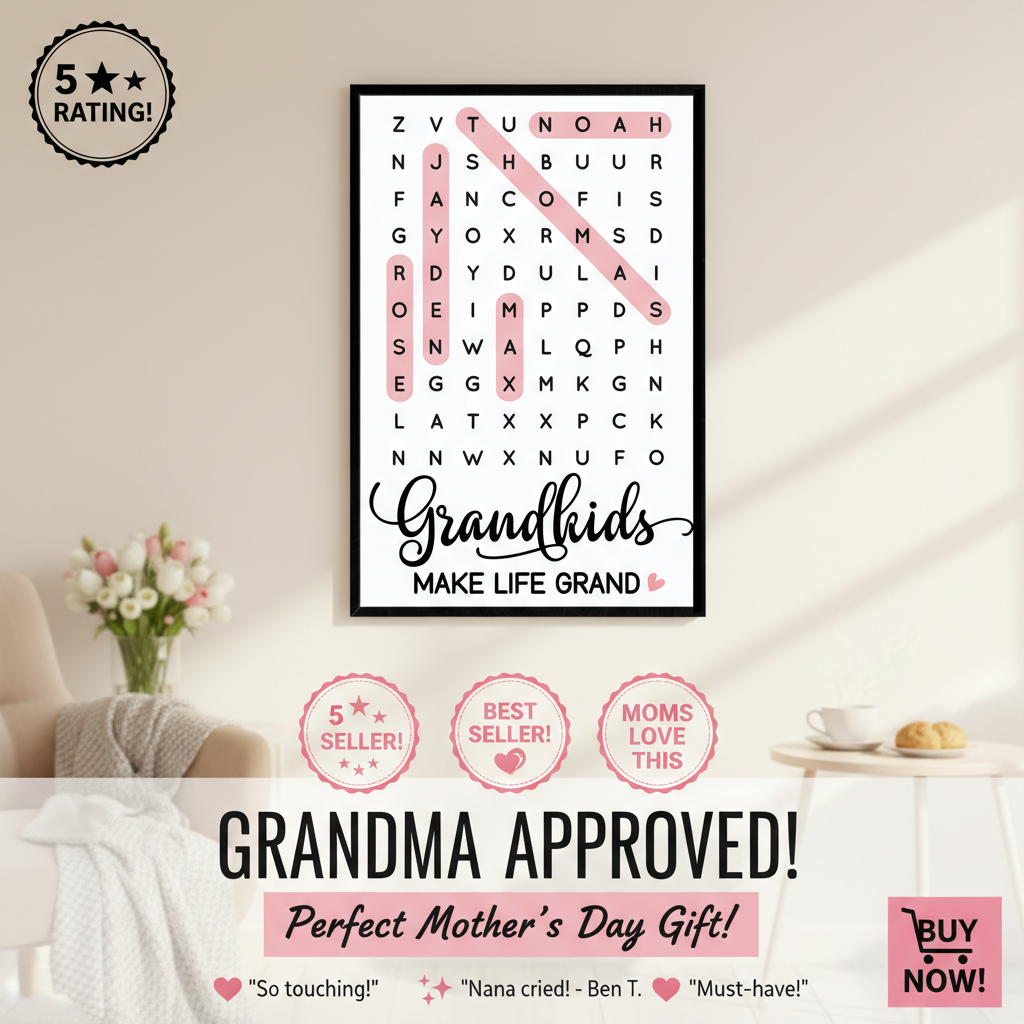 Grandkids Make Life Grand Word Search - Personalized Poster - Mother's Day Gift For Grandma