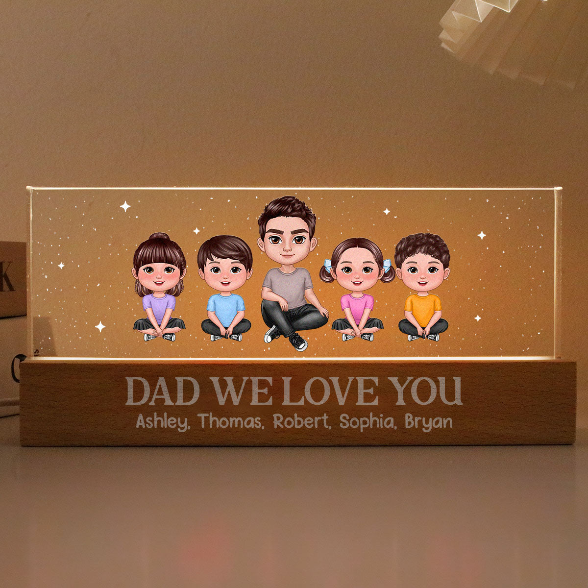 Best Dad Grandpa Ever Doll Sitting Personlaized Acrylic LED Night Light