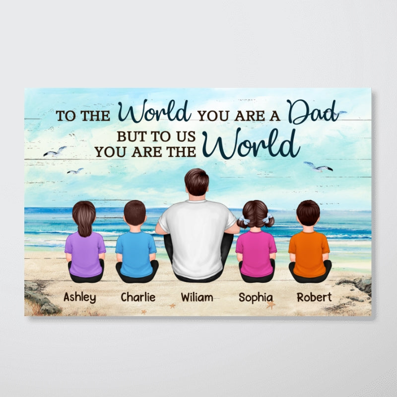 Dad And Sons Daughters Beach Landscape Personalized Poster, Heartfelt Gift For Dad, For Husband