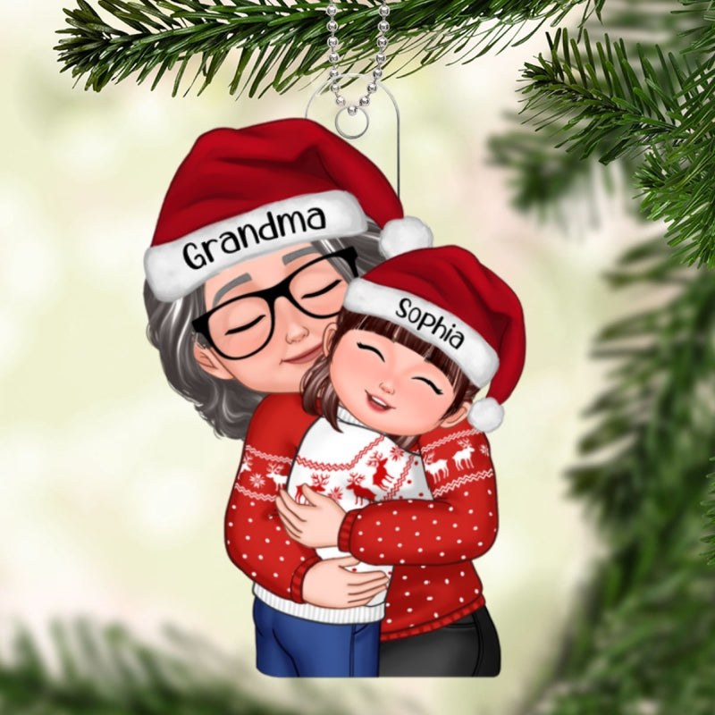 Christmas Grandma Hugging Grandkid Gift For Granddaughter Grandson Grandchildren Personalized Acrylic Ornament