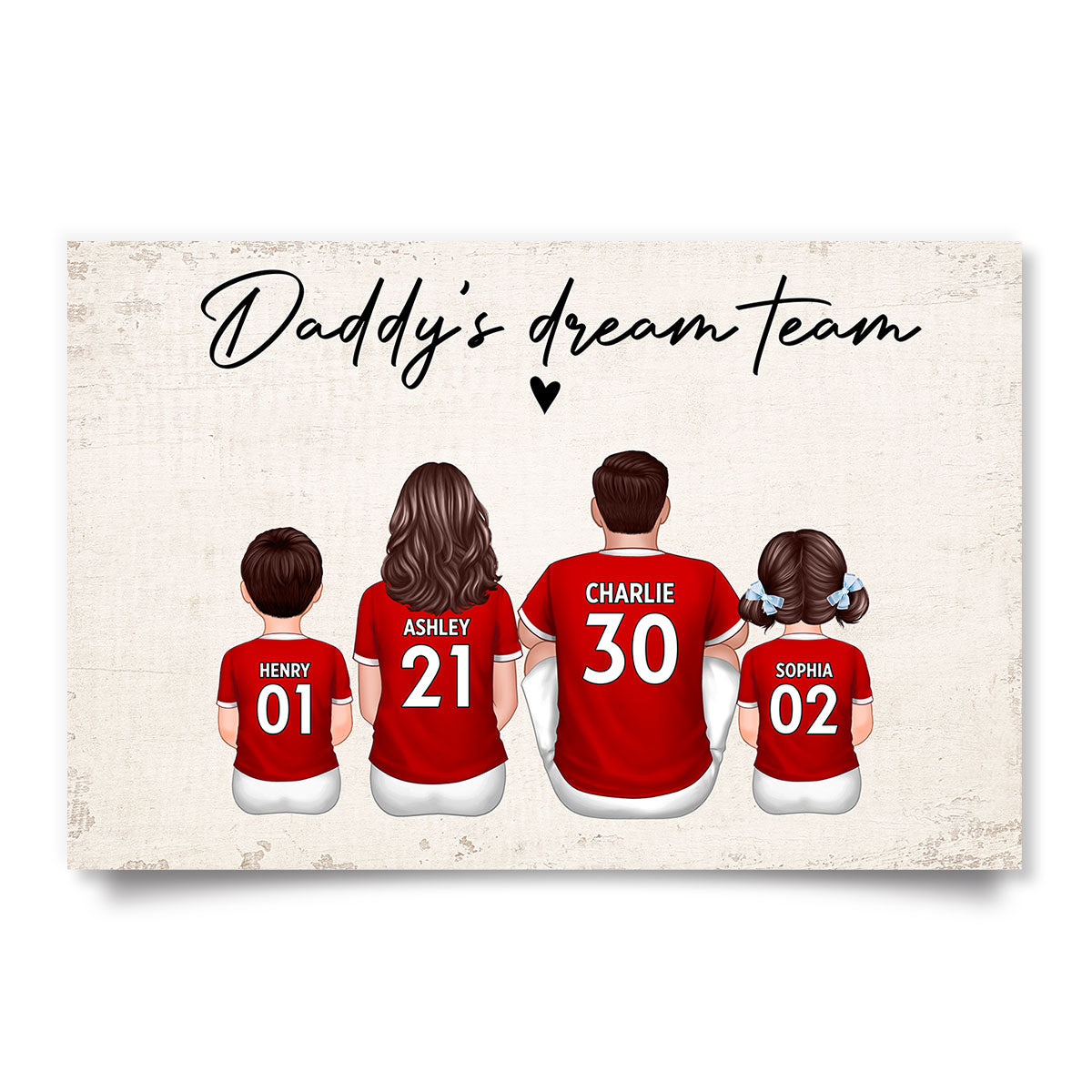 Daddy's Team Soccer Football Family Sitting Personalized Poster, Gift For Family, Dad, Grandpa, Husband