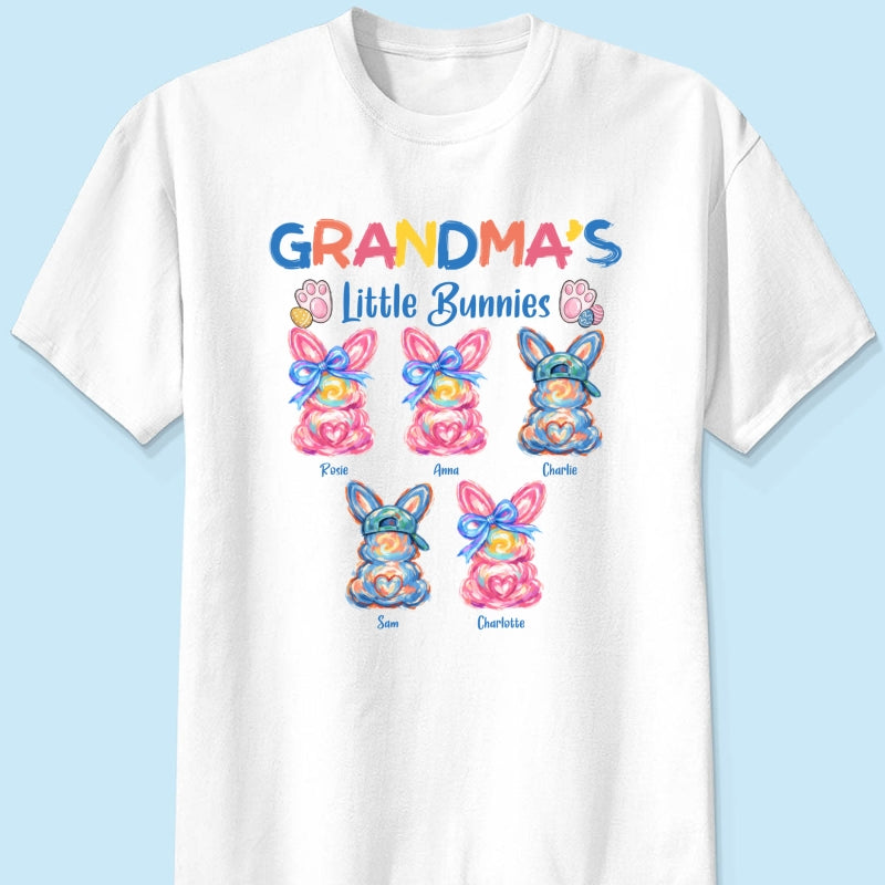 Grandma's Little Bunnies Colorful Brushstroke - Personalized Shirt - Easter Shirt for Grandma