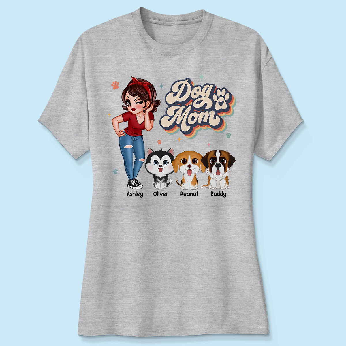 Dog Mom Retro With Peeking Dogs Personalized Shirt