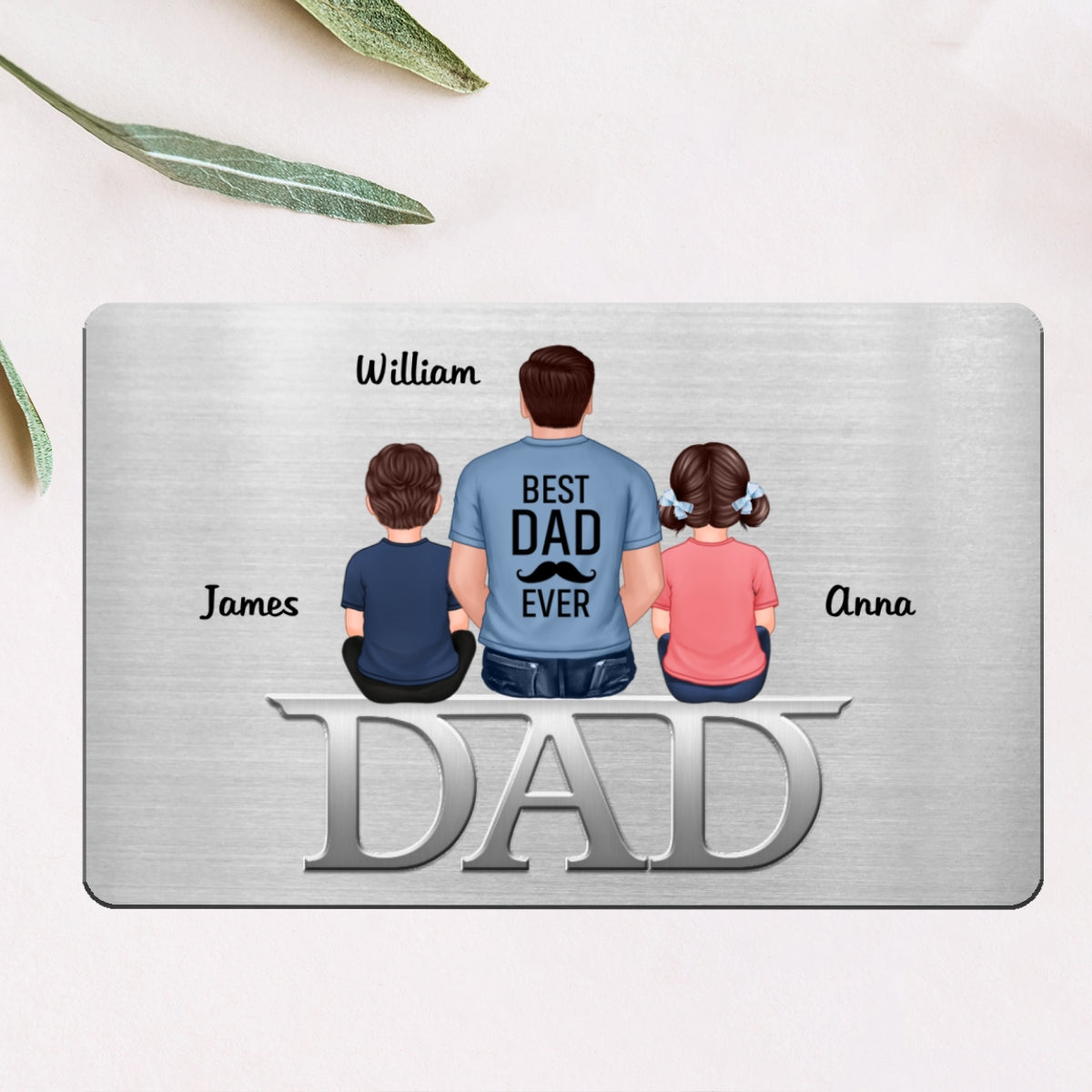Dad Grandpa And Kids Sitting On Text Personalized Metal Wallet Card