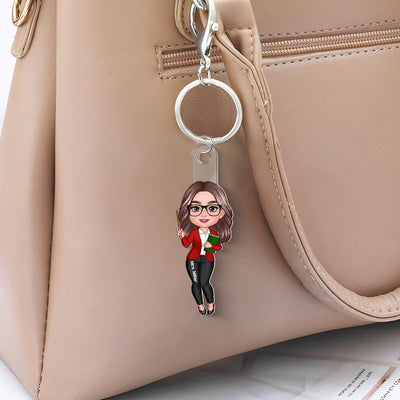 Happy Doll Teacher Personalized Acrylic Keychain, Back To School Gift