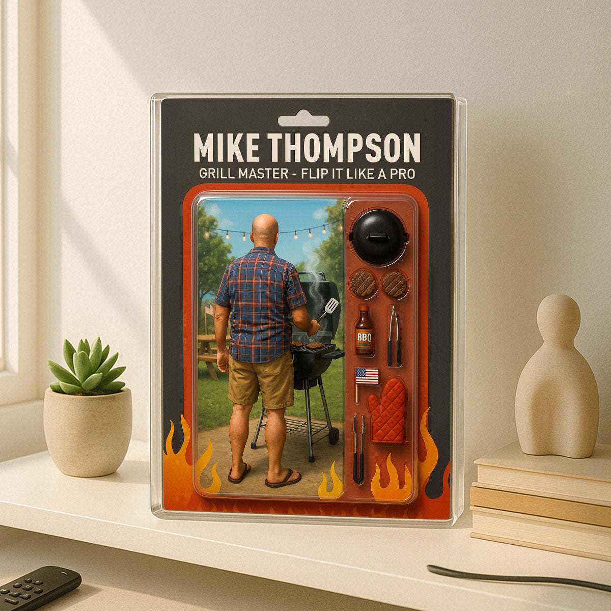 Grilling Master Dad Grandpa Man Realistic Figure Style Personalized Acrylic Block Plaque