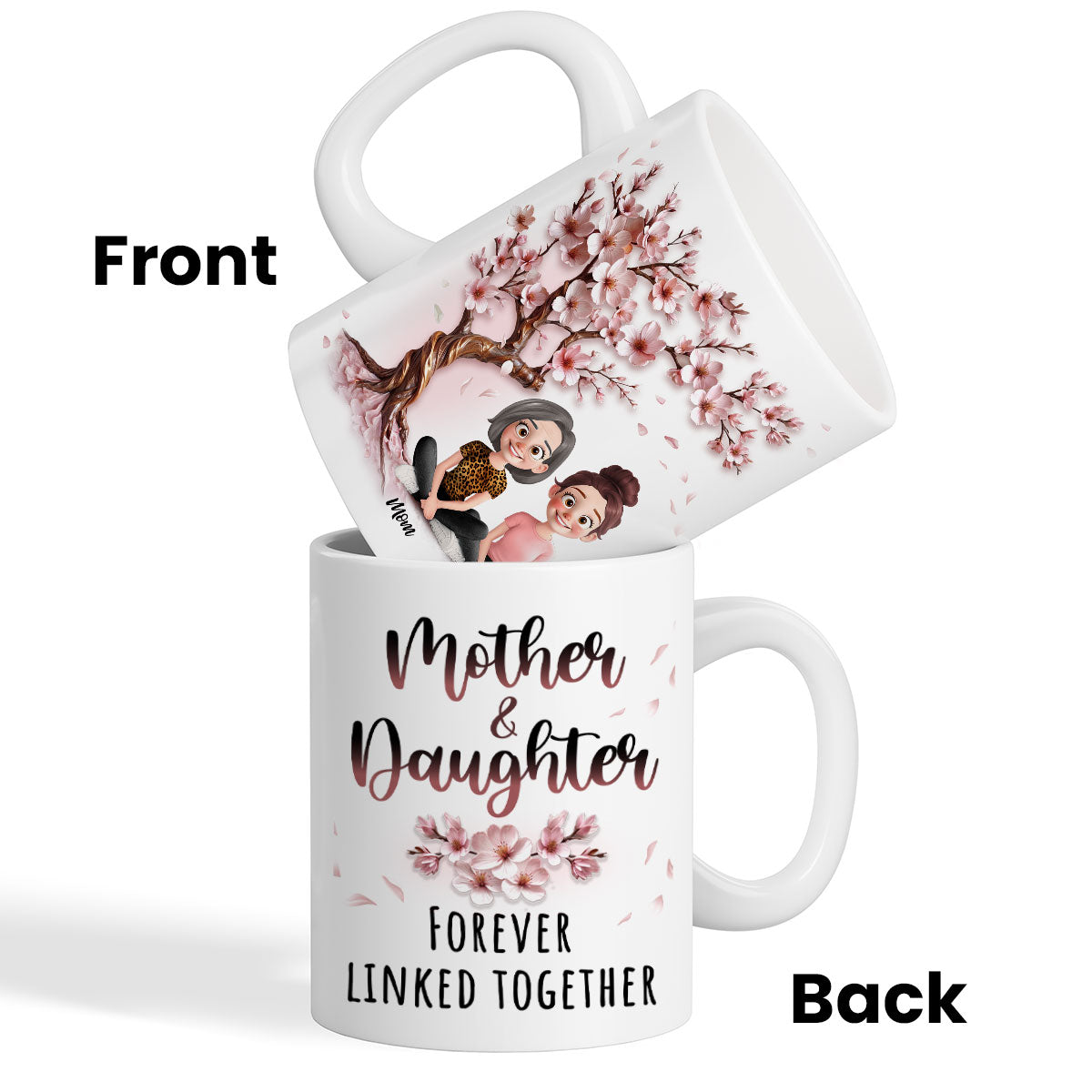 Mom And Daughters Under 3D Effect Blossom Tree Personalized Mug, Heartfelt Gift For Mom, Daughter