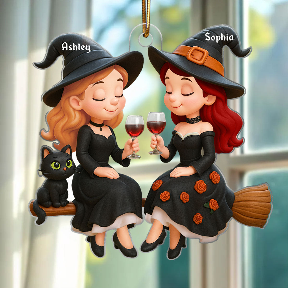 Witch Besties 3D Effect Personalized Acrylic Ornament, Halloween Decoration