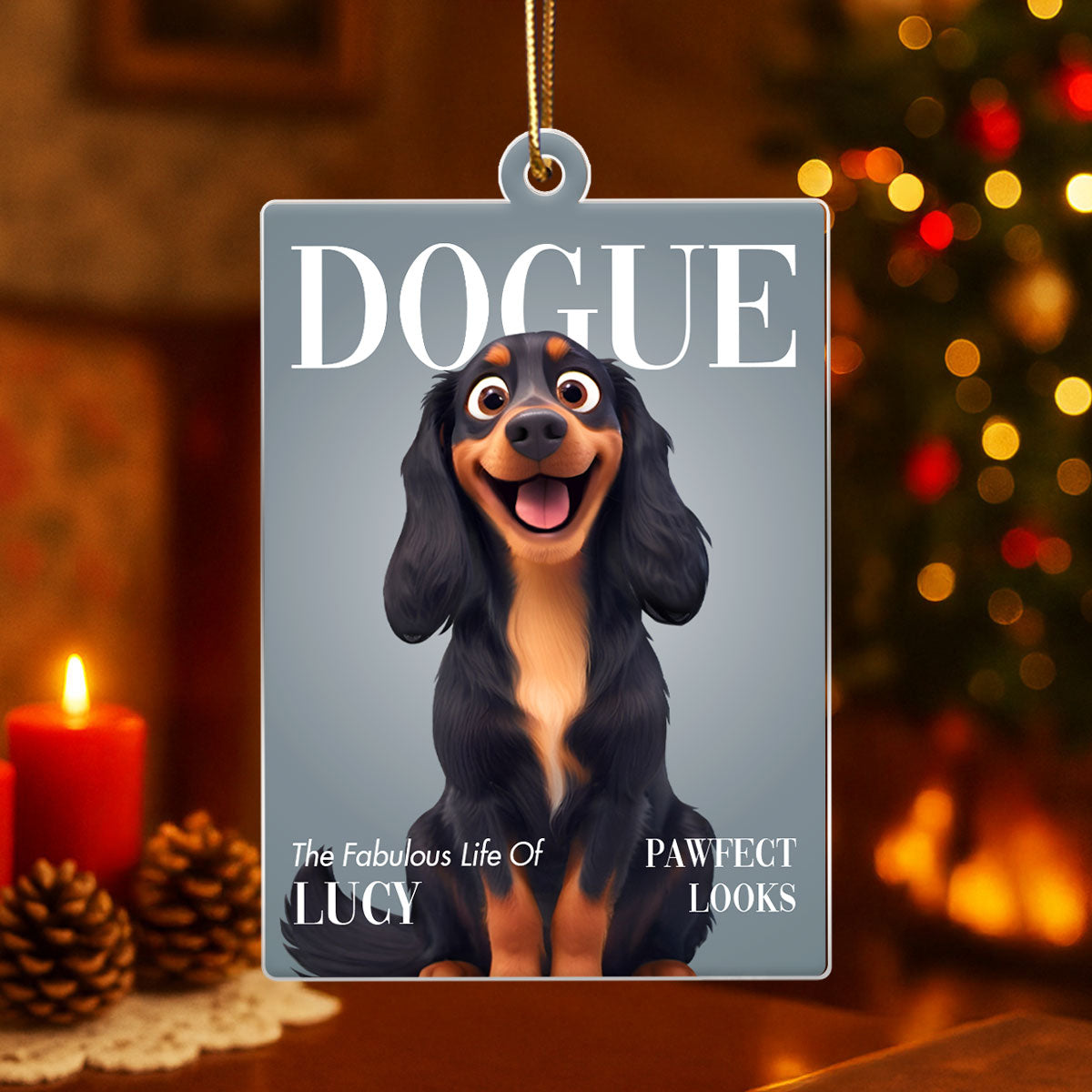 Fashionable Dogue Magazine - Personalized Acrylic Ornament - Unique Christmas Gift for Dog Mom, Dog Dad, Dog Lovers