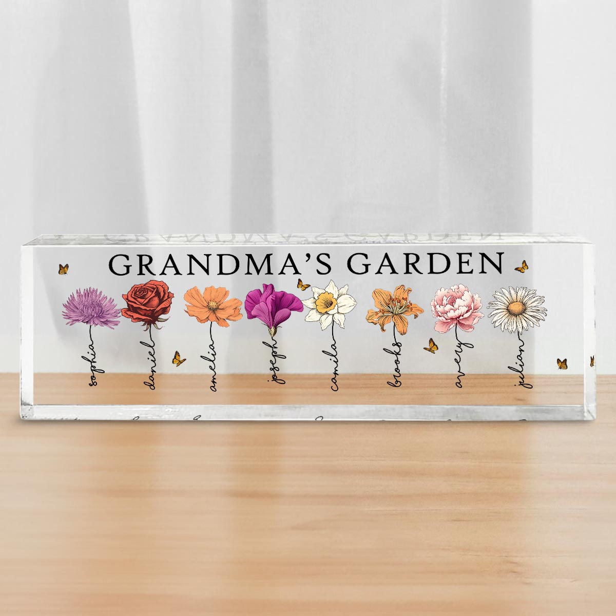 Grandma‘s Garden Love Grows Here Birth Month Flower Personalized Acrylic Desk Name Plate, Gift For Grandma, Mom