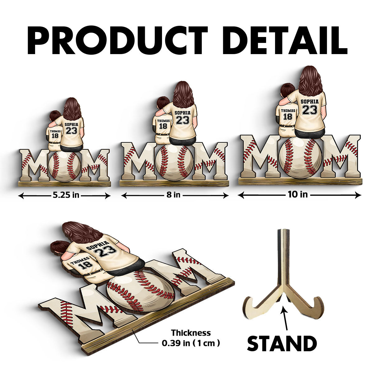 Baseball, Softball Mom And Kids Personalized 2 Layer Wooden Plaque, Gift for Mom, Gift for Wife
