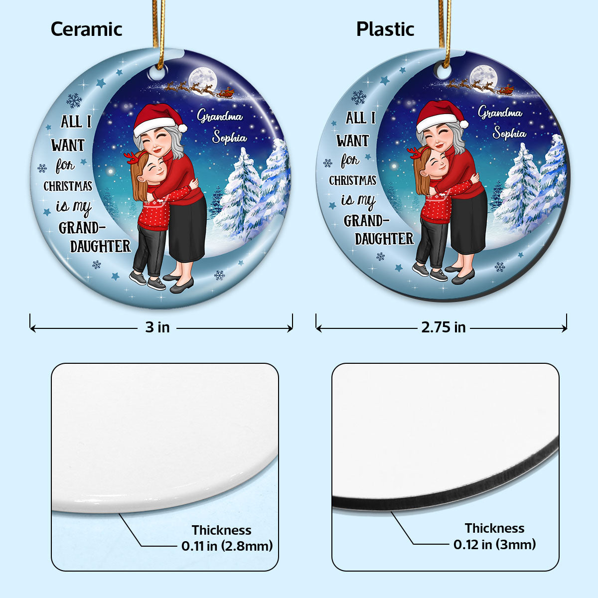 All I Want For Christmas Is My Grandson Granddaughter Personalized Circle Ceramic Ornament