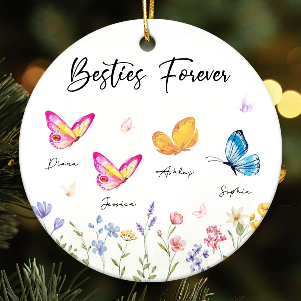 Besties Sisters Grandma Mom Beautiful Butterflies Personalized Circle Ceramic Ornament