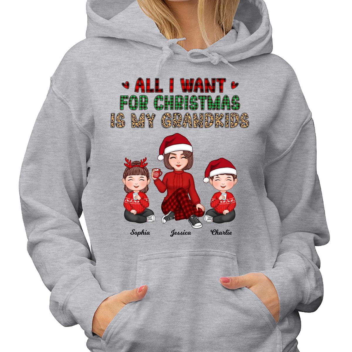 Checkered Leopard Pattern All I Want For Christmas Is My Grandkids Cute Grandma & Kids Personalized Shirt