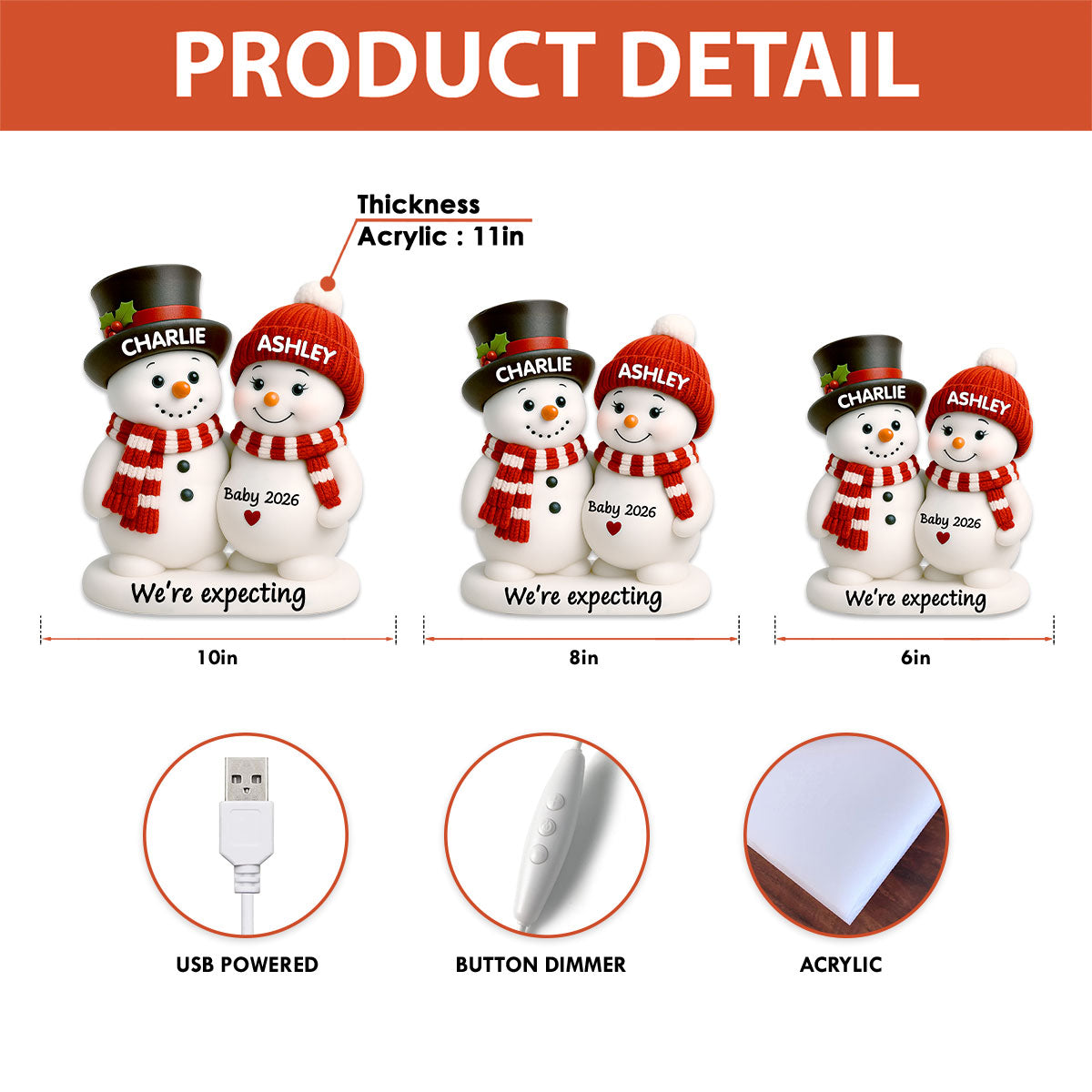 Christmas Snowman Couple Parents We're Expecting Pregnancy Baby Arriving - Personalized Light Box