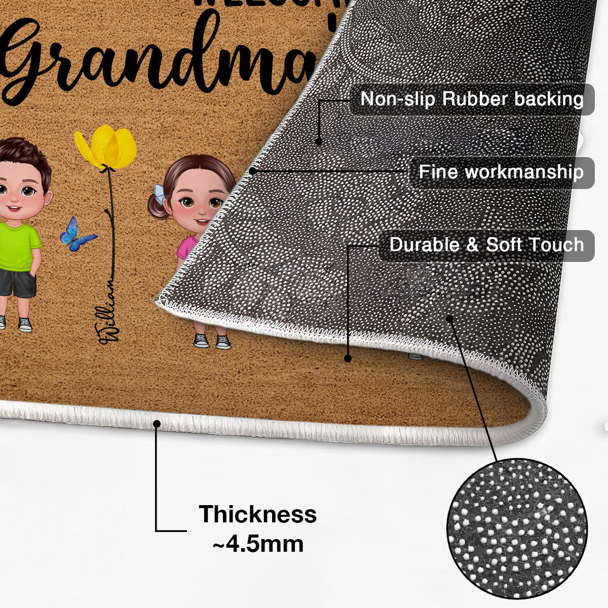 Welcome To Grandma Grandpa Grandparents House Grandkids Standing Watercolor Flowers Personalized Doormat