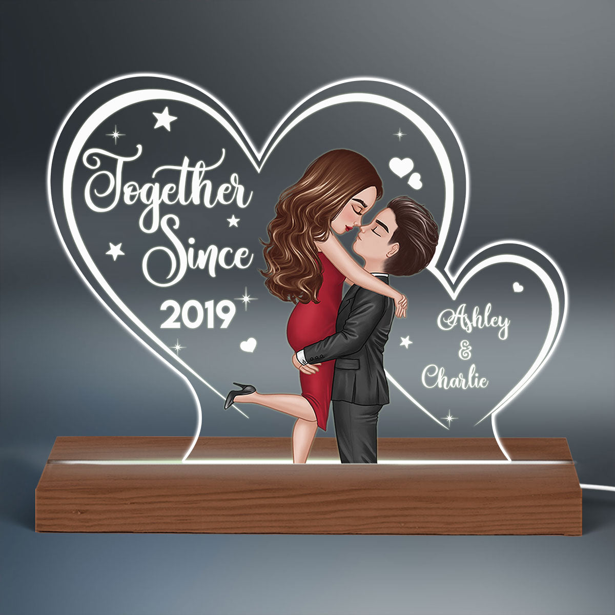 Two Hearts Doll Couple Hugging Kissing Personalized Custom Shape LED