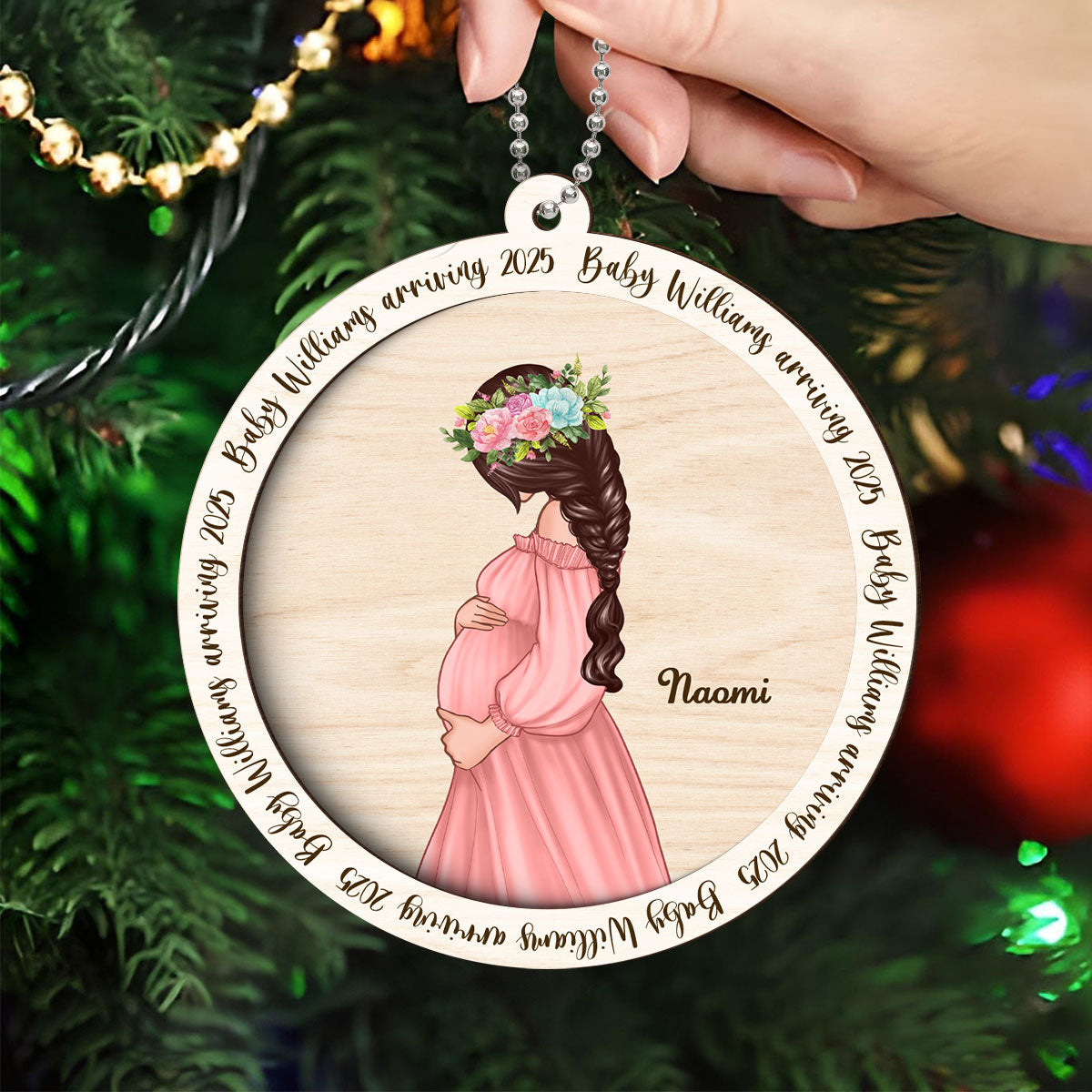 Christmas Baby Announcement, Baby Bump's First Christmas,  Pregnant Christmas 2-Layer Wooden Ornament