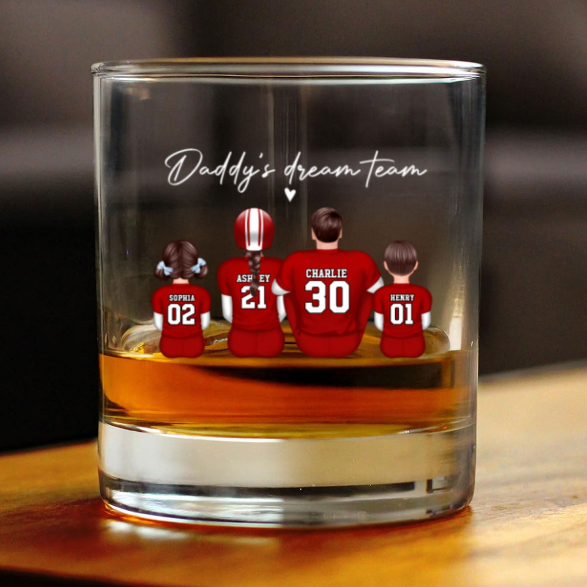 Football Daddy's Dream Team Personalized Wine Glass, Father's Day Gift for Football Dads