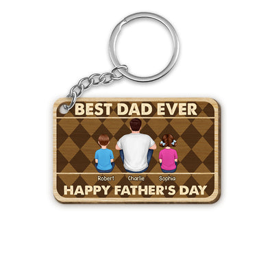 Best Dad Ever Happy Father‘s Day Personalized Wooden Keychain
