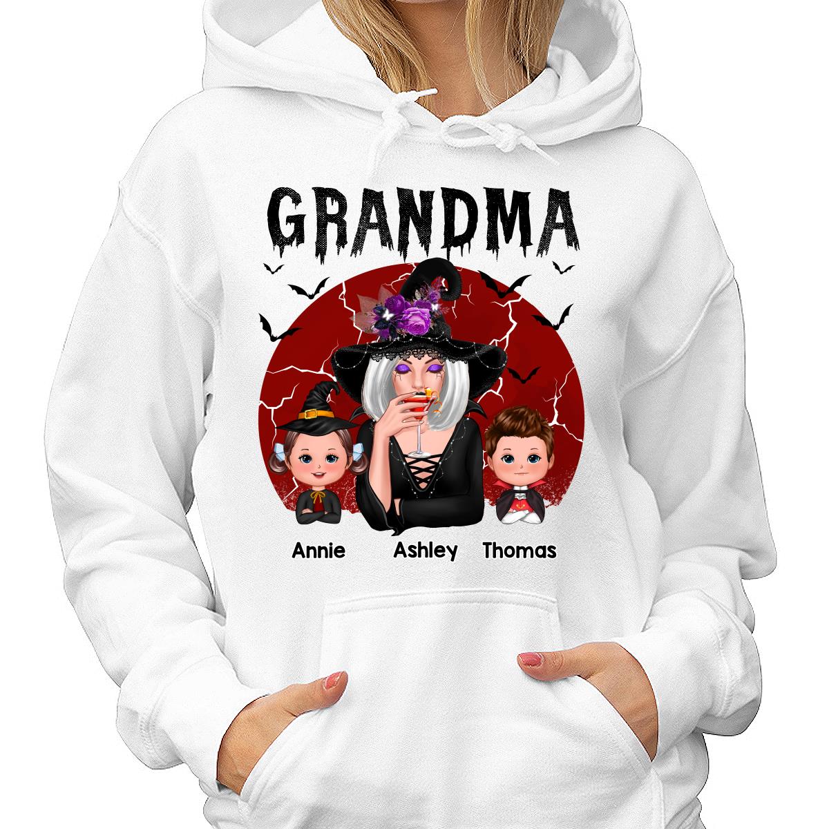 Halloween Cracked Moon Grandma With Grandkids Personalized Shirt