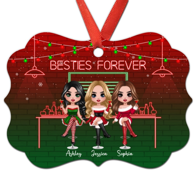 Pretty Besties Sisters Drinking Personalized Christmas Ornament