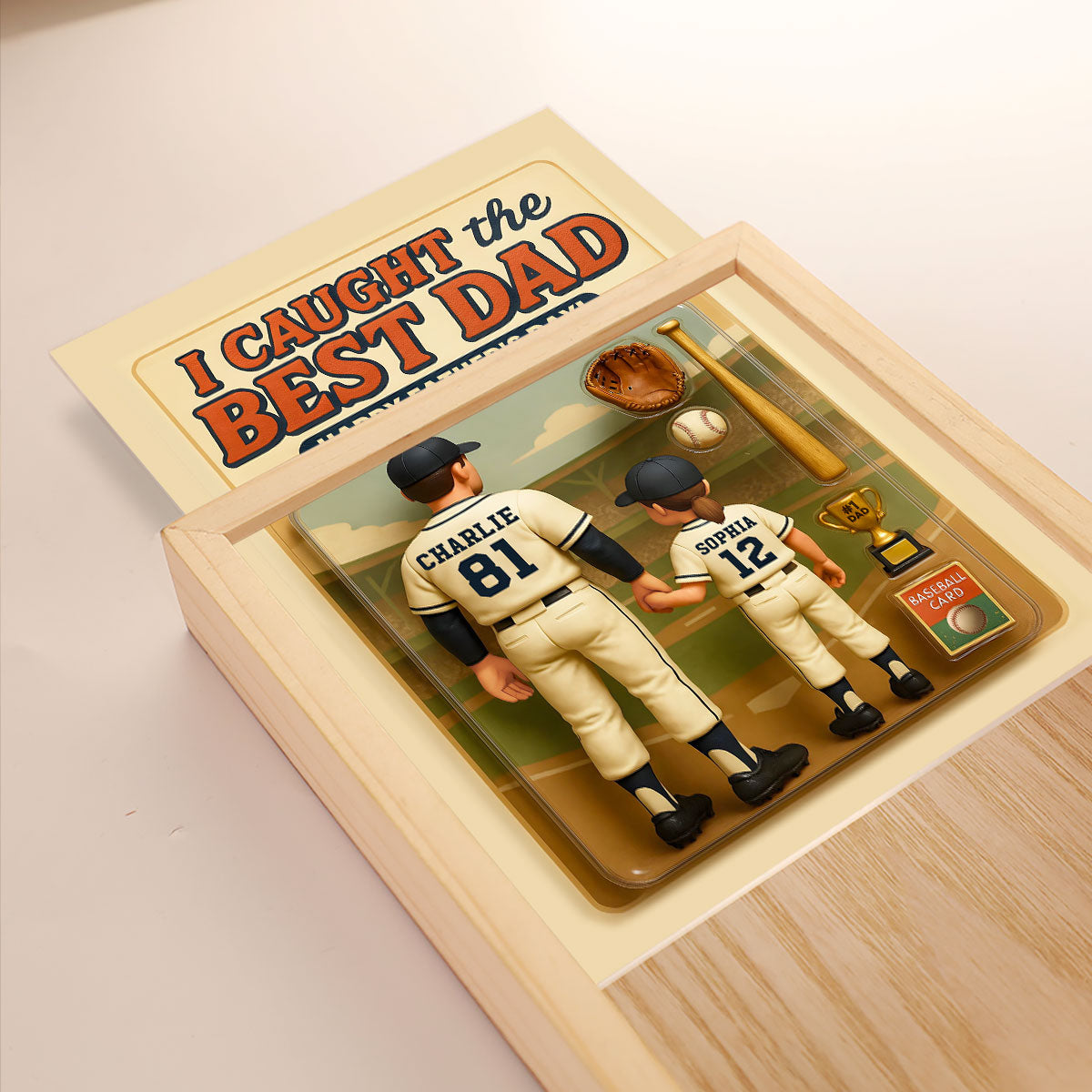 We Caught the Best Dad Baseball Custom Figure Personalized Frame Light Box, Father's Day Gift for Dads