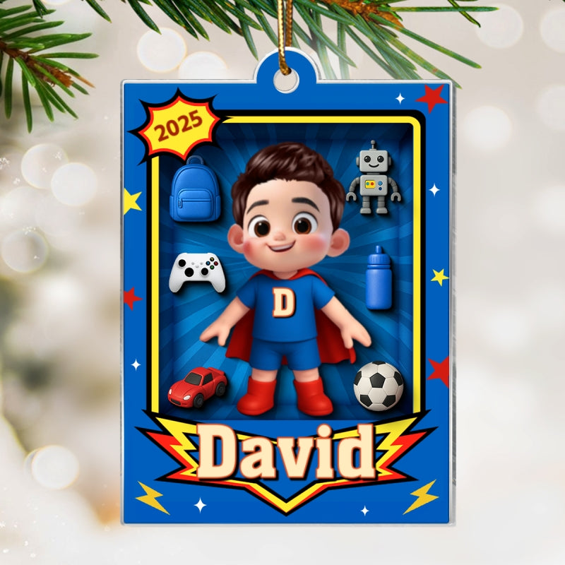 Cute Little Boy In Toy Box - Personalized Acrylic Ornament - Unique Christmas Gift For Kids, Grandkids