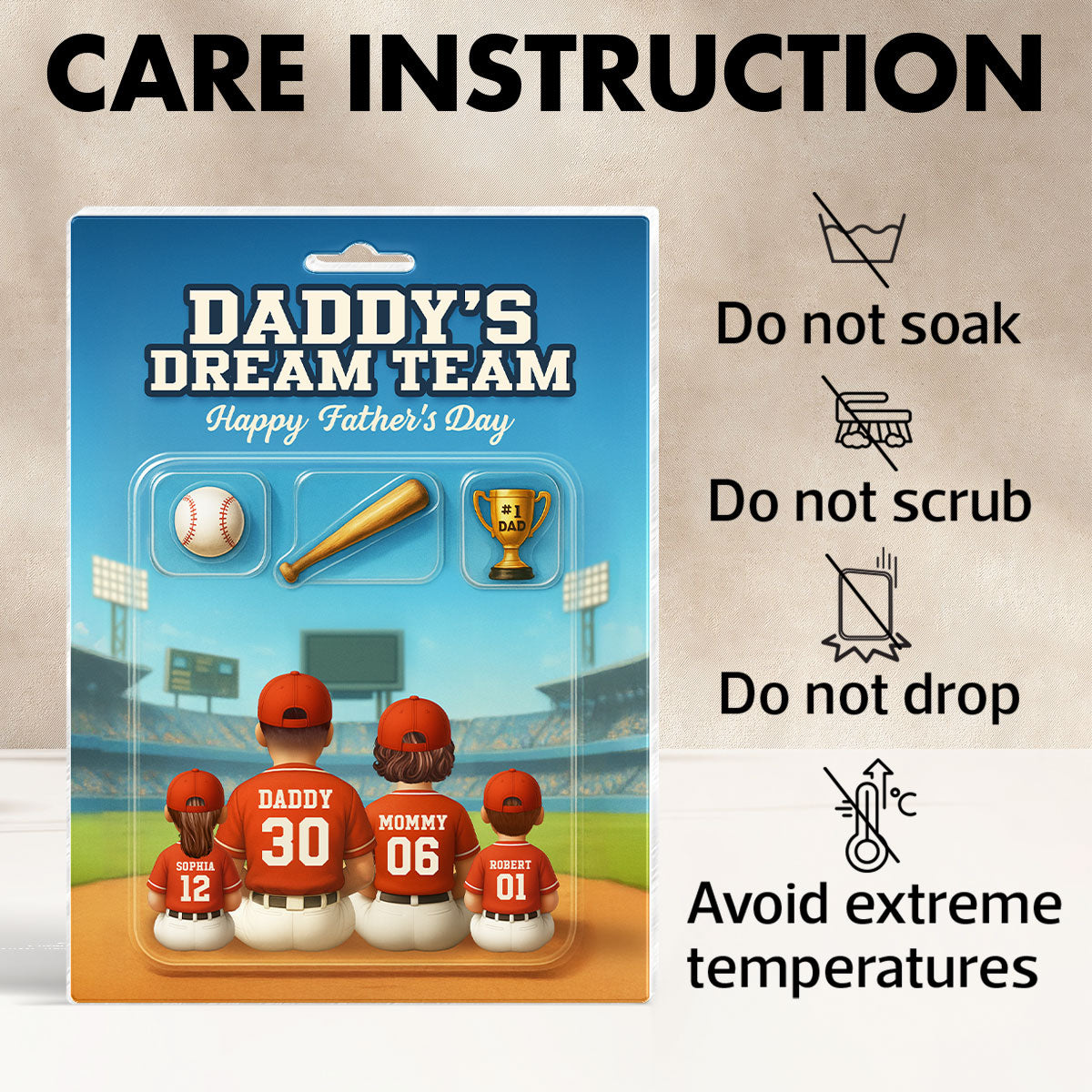 3D Effect Custom Figure Baseball Family Daddy's Dream Team Personalized Flat Acrylic Block Plaque, Unique Father's Day Gift For Dad, Husband