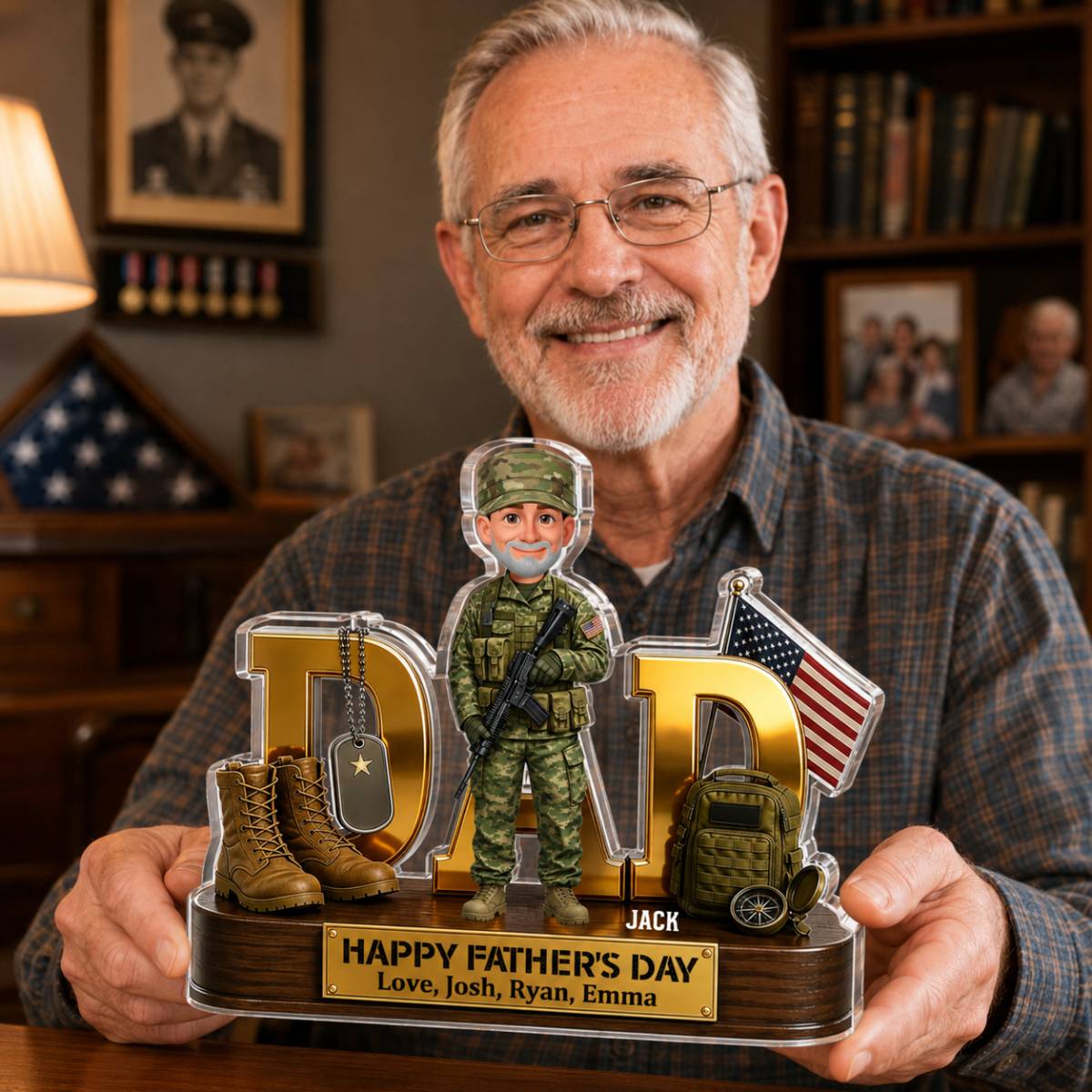 Proud American Army Military Hero Dad 2D Flat - Personalized Acrylic Block Plaque - Father's Day Gift For Dad
